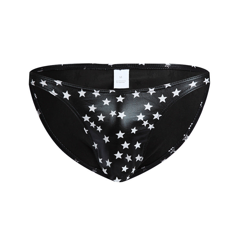 Bikini Bulge Men's Briefs – Breathable PU Leather Star Print Triangle Underwear with U-Convex Pouch