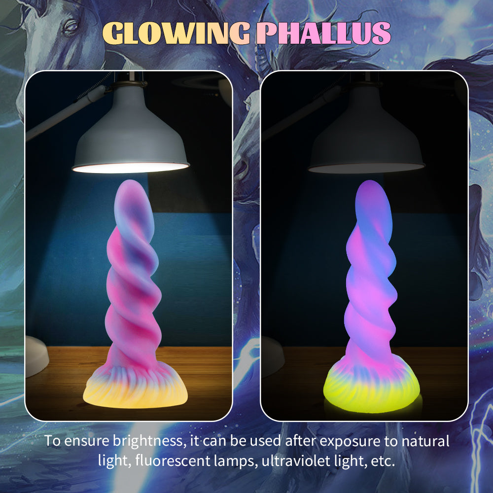 Realistic glow-in-the-dark impact drill dildo
