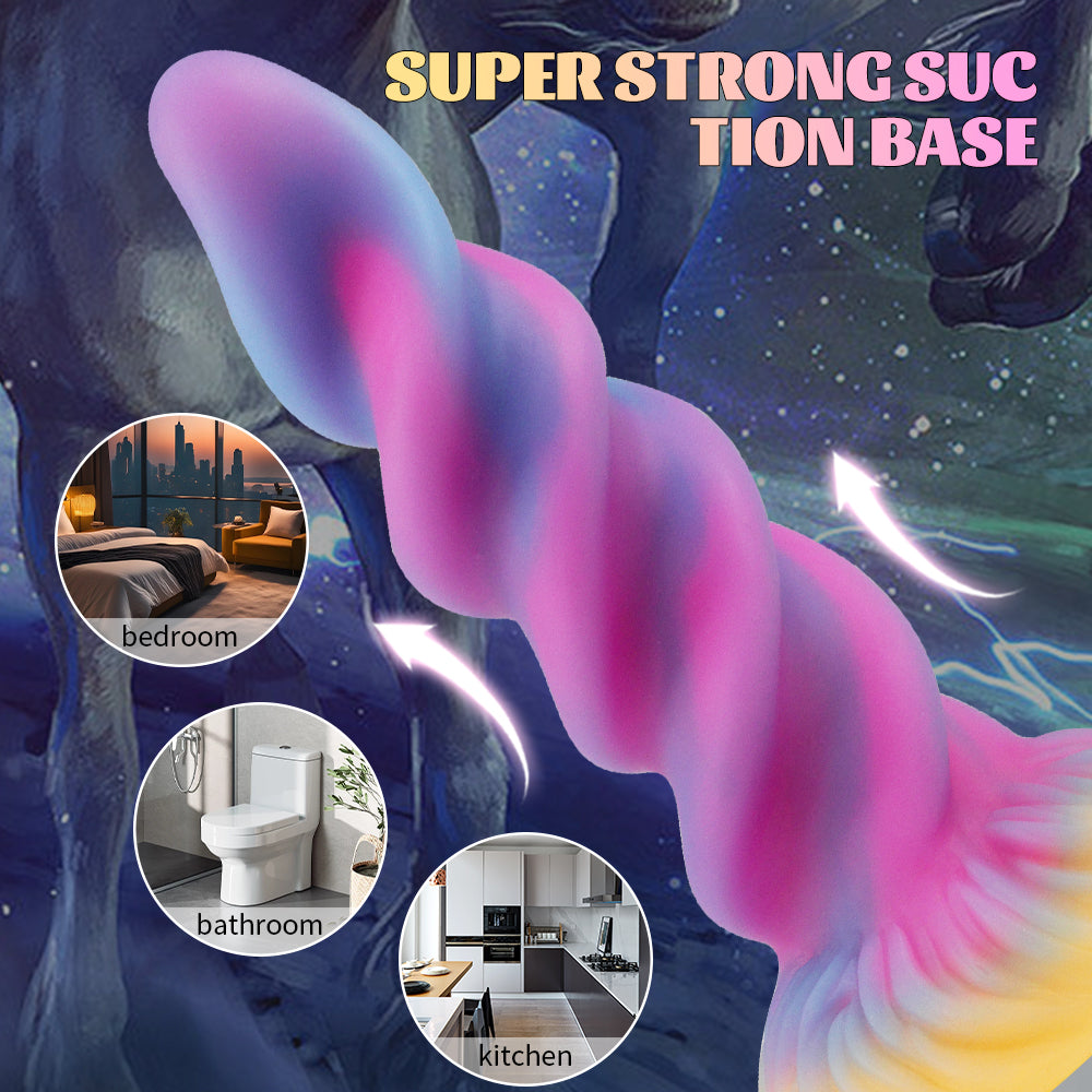 Realistic glow-in-the-dark impact drill dildo