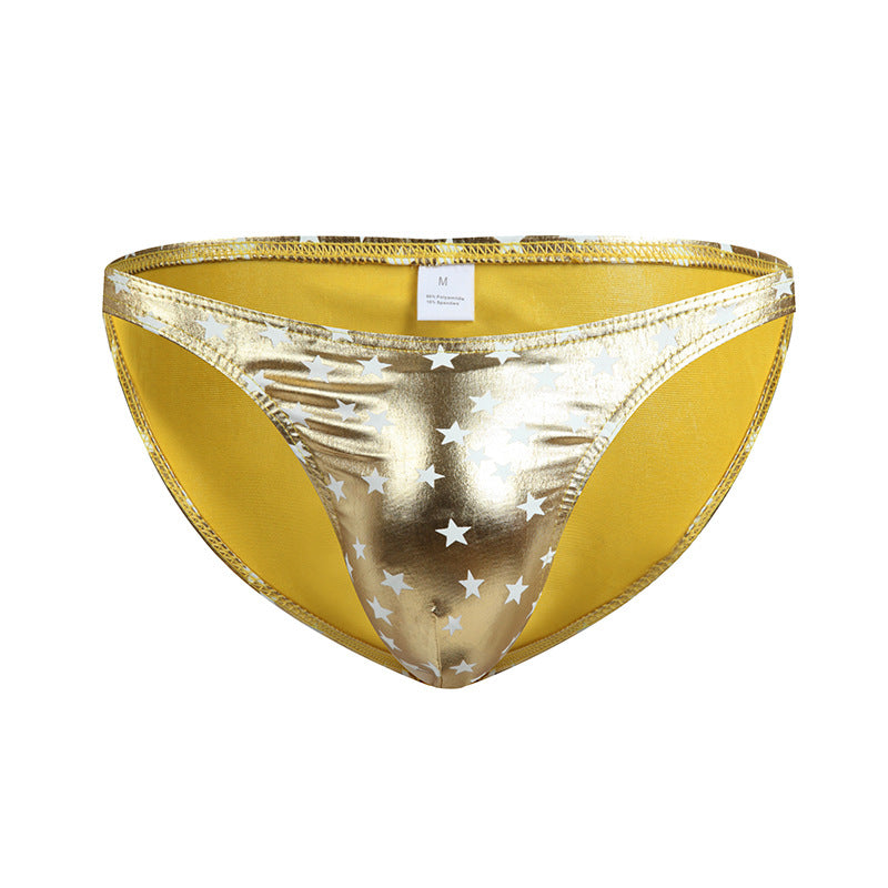 Bikini Bulge Men's Briefs – Breathable PU Leather Star Print Triangle Underwear with U-Convex Pouch