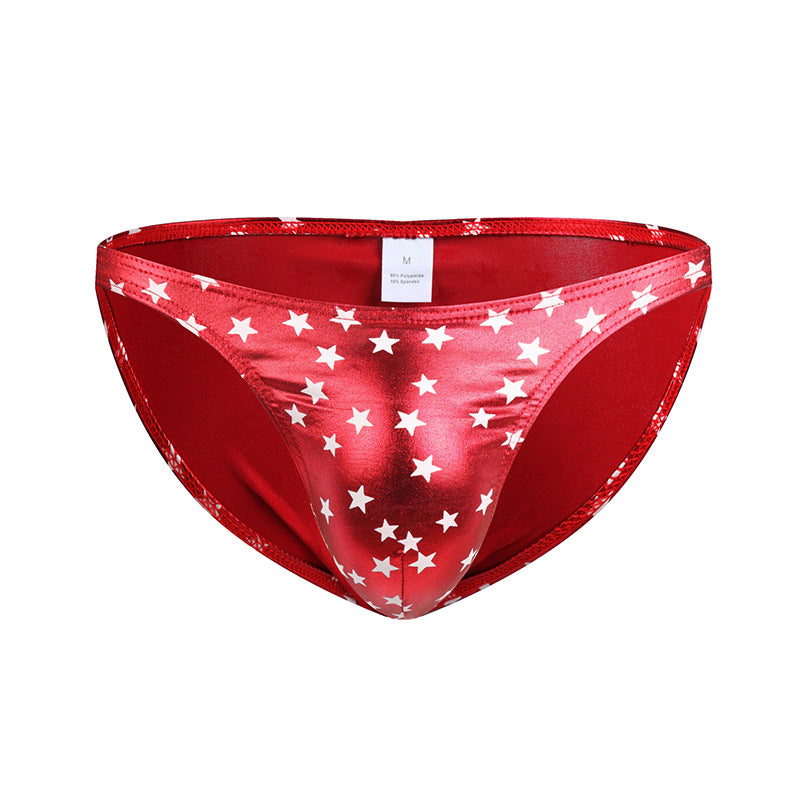 Bikini Bulge Men's Briefs – Breathable PU Leather Star Print Triangle Underwear with U-Convex Pouch