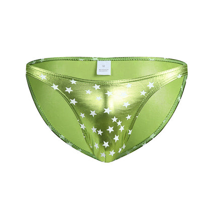 Bikini Bulge Men's Briefs – Breathable PU Leather Star Print Triangle Underwear with U-Convex Pouch