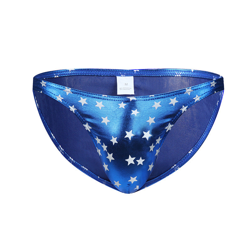 Bikini Bulge Men's Briefs – Breathable PU Leather Star Print Triangle Underwear with U-Convex Pouch