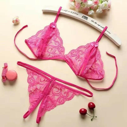 Sexy Lingerie Set – See-Through Lace Two-Piece Bra & Panty Boudoir Sleepwear