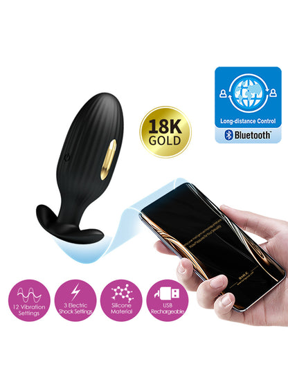 App-Controlled Electric Shock Anal Plug – 12 Vibration Luxury Butt Plug for Men, Women & Couples
