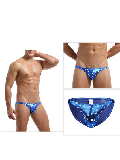 Bikini Bulge Men's Briefs – Breathable PU Leather Star Print Triangle Underwear with U-Convex Pouch