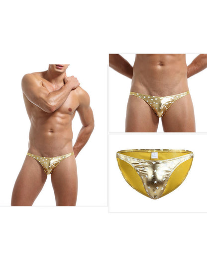Bikini Bulge Men's Briefs – Breathable PU Leather Star Print Triangle Underwear with U-Convex Pouch