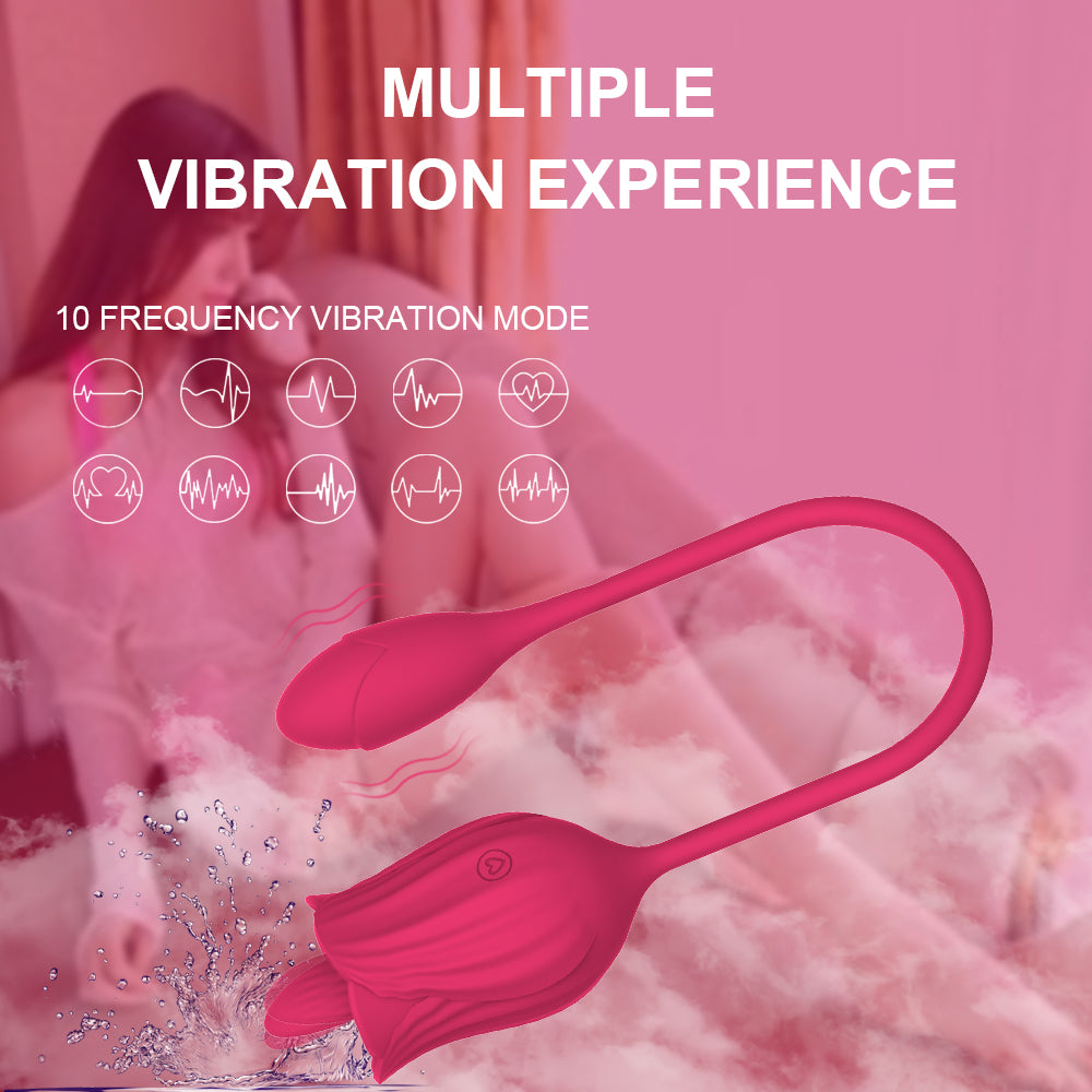【-50%：$29.4 with Free Shipping!】Best Rose Vibrator for Women – 10 Modes Tongue Licking & Rotating G-Spot Clitoral Stimulator