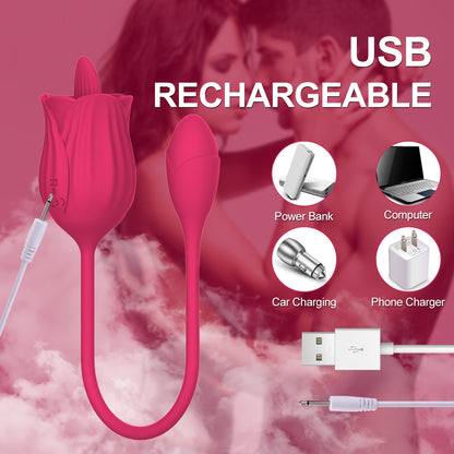 【-50%：$29.4 with Free Shipping!】Best Rose Vibrator for Women – 10 Modes Tongue Licking & Rotating G-Spot Clitoral Stimulator