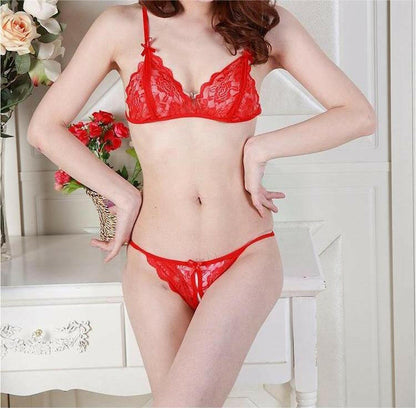 Sexy Lingerie Set – See-Through Lace Two-Piece Bra & Panty Boudoir Sleepwear