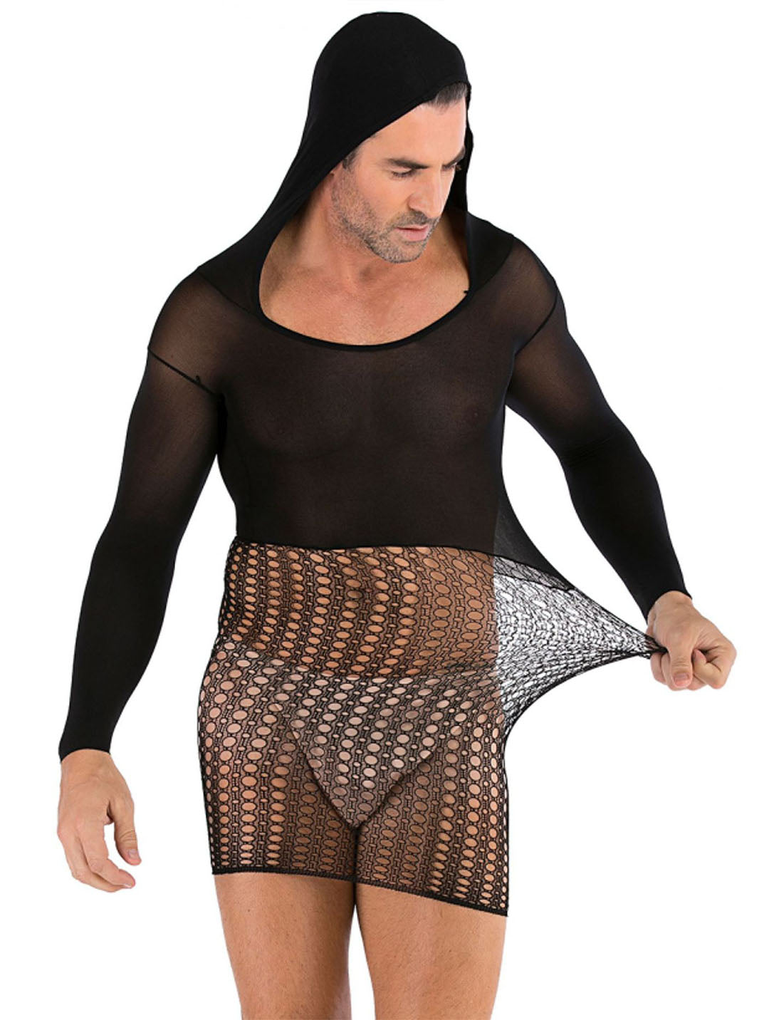 35 Styles Men’s Lace Lingerie – See Through Fishnet Bodysuit, Jumpsuit, Mini Dress Clubwear