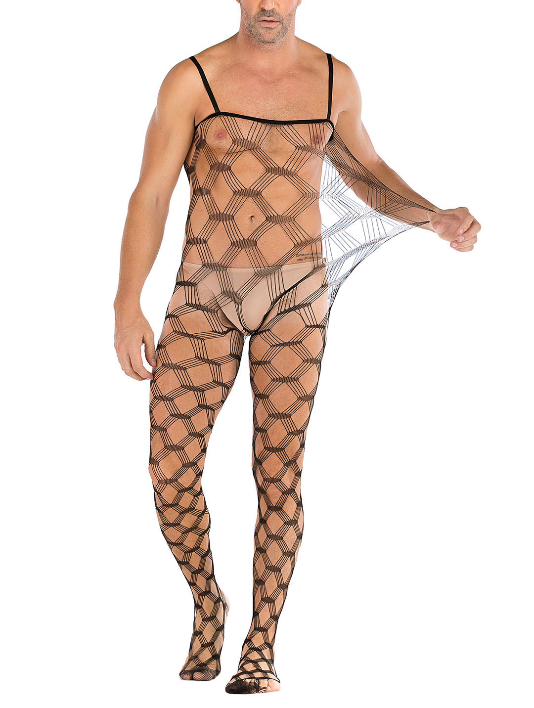 35 Styles Men’s Lace Lingerie – See Through Fishnet Bodysuit, Jumpsuit, Mini Dress Clubwear
