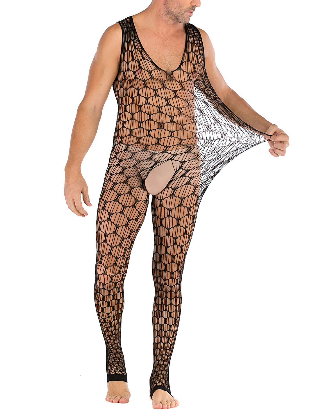 35 Styles Men’s Lace Lingerie – See Through Fishnet Bodysuit, Jumpsuit, Mini Dress Clubwear