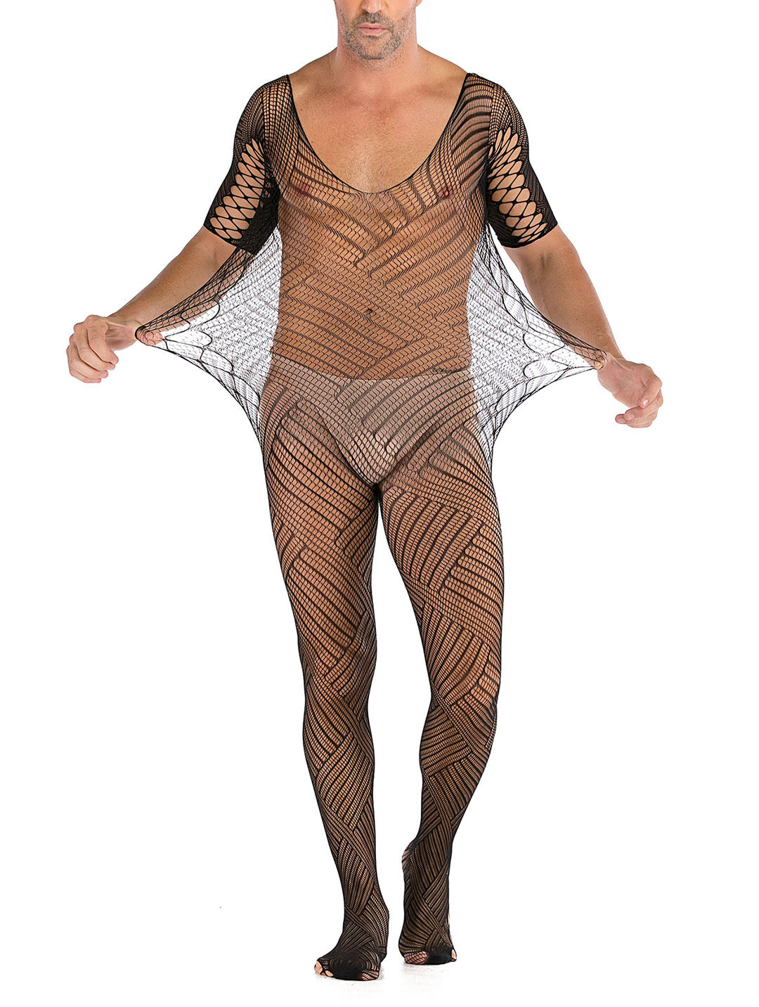 35 Styles Men’s Lace Lingerie – See Through Fishnet Bodysuit, Jumpsuit, Mini Dress Clubwear