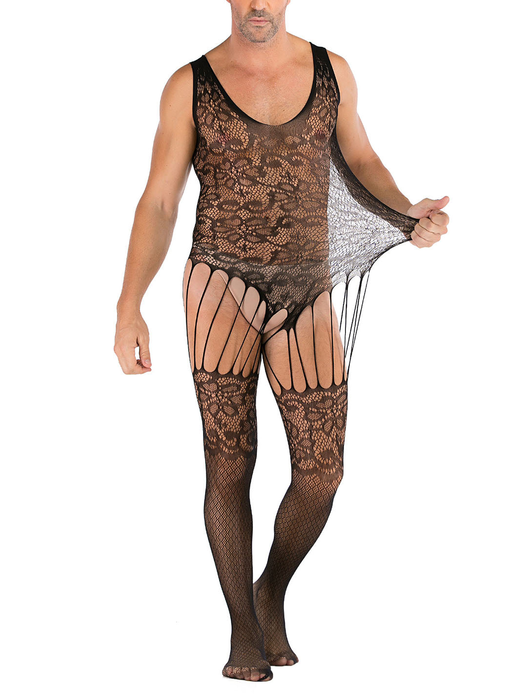 35 Styles Men’s Lace Lingerie – See Through Fishnet Bodysuit, Jumpsuit, Mini Dress Clubwear