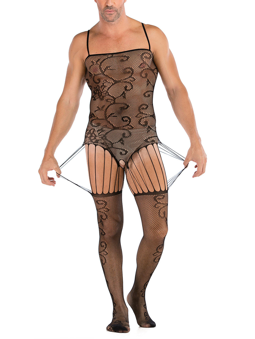 35 Styles Men’s Lace Lingerie – See Through Fishnet Bodysuit, Jumpsuit, Mini Dress Clubwear
