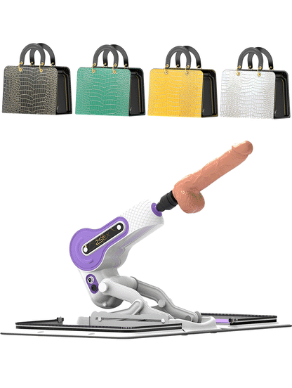 Dynamic thrusting mode for Buy Sex Machine, offering powerful thrusts. The discreet, portable design mimics a handbag in white, green, yellow, and black for easy storage and privacy.