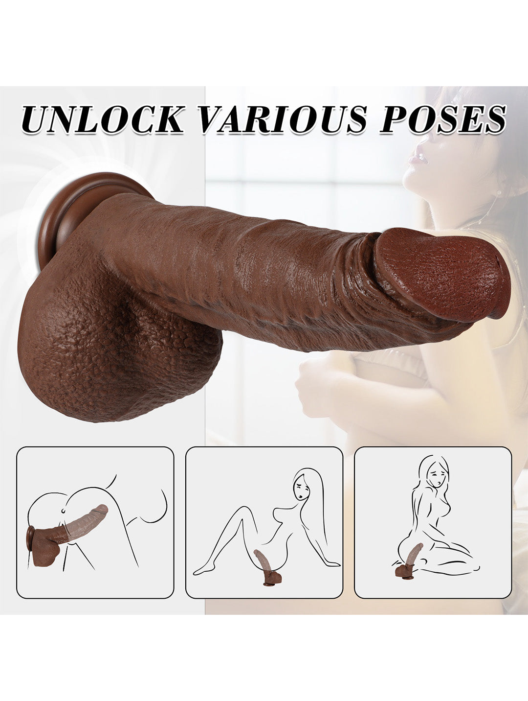 11 Inch Big Black Realistic Dildo with Balls – Thick PVC Lifelike Dildo with Suction Cup for Anal Safe Hands-Free Play