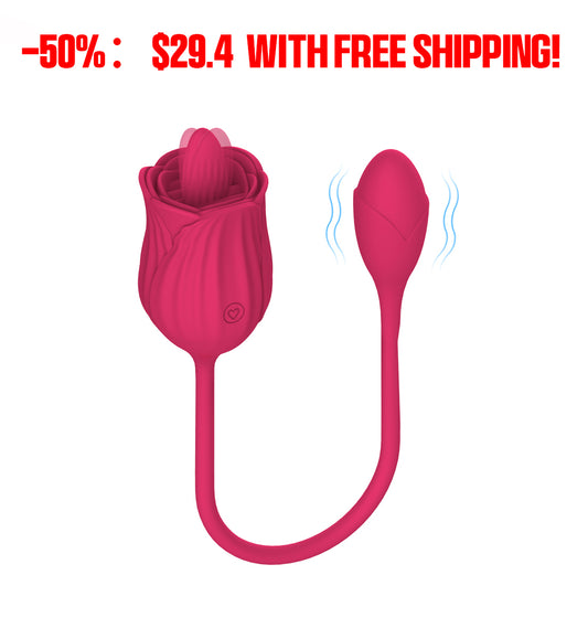 【-50%：$29.4 with Free Shipping!】Best Rose Vibrator for Women – 10 Modes Tongue Licking & Rotating G-Spot Clitoral Stimulator